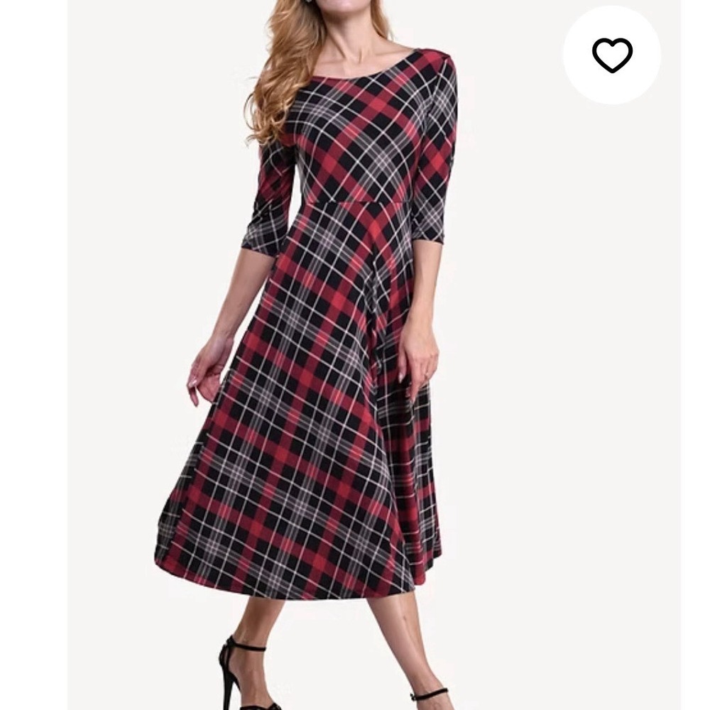 NWT Catherines Red‎ Black Plaid Long Sleeve Midi Dress Size 5X
